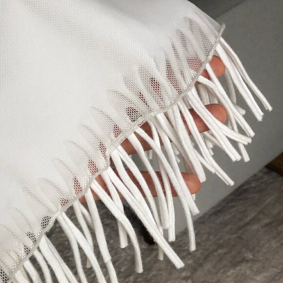 San Fransisco White Fringed Tank Top Sheer Scoop Neck Festival Summer Women's M - Picture 12 of 16